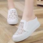 Lace Panel Perforated Platform Loafers