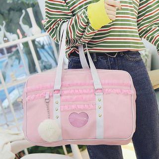 Frill Trim Faux Leather Shoulder Bag