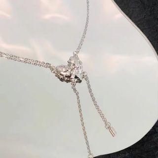 Butterfly Rhinestone Pendant Alloy Necklace Necklace - Love Heart - Silver - One Size