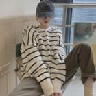Striped Collared Sweater Black Stripe - White - One Size