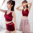 Set: Velvet Bikini + Polka Dot Cover-up Skirt