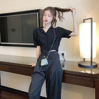 Short-sleeve Crop Shirt / Wide Leg Pants