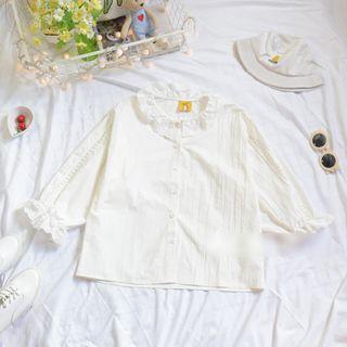 Eyelet Lace Trim 3/4-sleeve Shirt