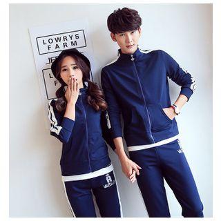 Set: Contrast Trim Matching Couple Zip Jacket + Sweatpants
