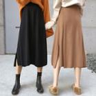 Surplice-wrap Slit Midi Knit Skirt