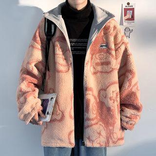 Bear Print Fleece Two Way Zip Jacket