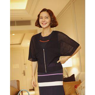Dolman-sleeve Linen Blend Zip Cardigan
