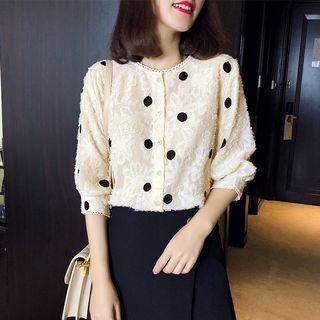 Elbow-sleeve Dotted Lace Top