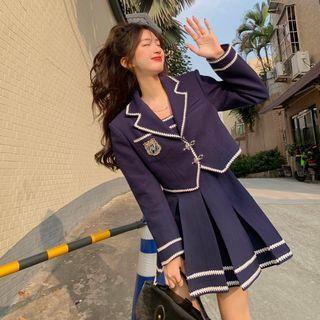 Lapel Coat / Spaghetti Strap Pleated Dress
