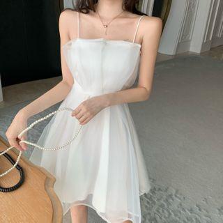 Spaghetti Strap Organza Mini A-line Dress