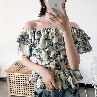Off-shoulder Floral Top Tangerine - One Size