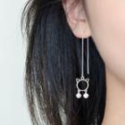 925 Sterling Silver Cat & Paw Dangle Earring Silver - One Size