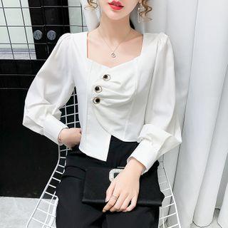 Asymmetrical Button-up Cropped Blouse