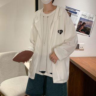 Heart Embroidered Zip-up Hooded Jacket