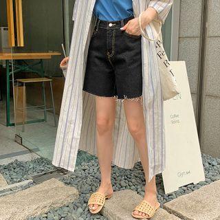 Cut-hem Unwashed Denim Shorts