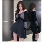 Long-sleeve Two Tone Top / Mini Skirt