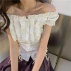 Puff-sleeve Off-shoulder Ruffled Trim Drawstring Top