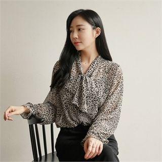 Tie-neck Leopard Print Blouse