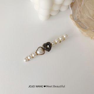 Faux Pearl Heart Hair Clip 1 Pc - As Shown In Figure - One Size