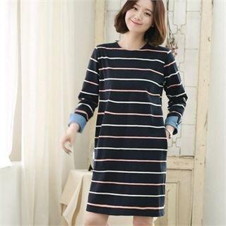 Roll-up Sleeve Stripe T-shirt Dress
