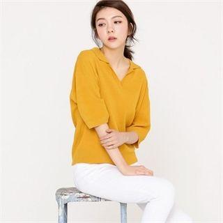 Open-placket Dip-back Knit Top