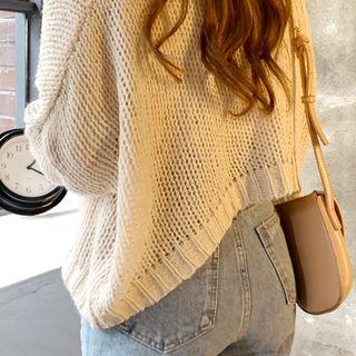 Open Chunky Knit Cardigan Beige - One Size
