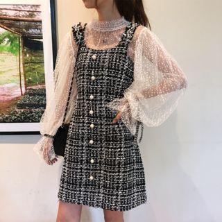 Set: Sheer Long-sleeved Blouse + Dress