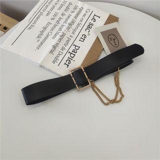 Chain Detail Faux Leather Belt Black - One Size