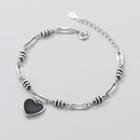 Heart Pendant Sterling Silver Bracelet 1 Pc - S925 Silver - Black - One Size