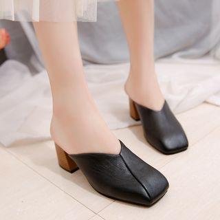 Chunky-heel Square-toe Mules