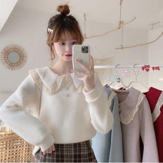 Collared Lace Trim Sweatshirt