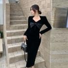 Bow Velvet V-neck One Piece