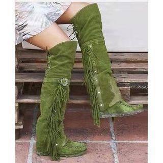 Fringed Faux Suede Knee-high Boots
