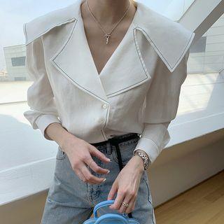 Lapel Plain Chiffon Blouse