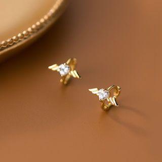 Rhinestone Heart Huggie Earring 1 Pair - Gold & White - One Size