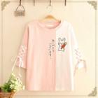 Color-block Rabbit Print Lace-up Short-sleeve Tee