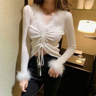 Fluffy Trim Knit Top