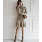 Turtle-neck Ruffle-hem Cable-knit Dress