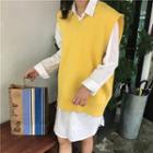 Shirt Dress / V-neck Knit Vest