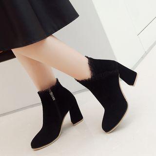 Chunky Heel Frill-trim Ankle Boots