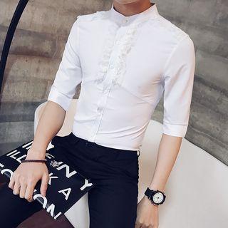 Ruffle Trim Elbow-sleeve Shirt