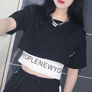 Set: Short-sleeve Cropped T-shirt + Lettering Crop Tank Top