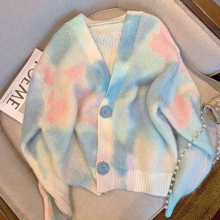 V-neck Tie-dye Cropped Cardigan