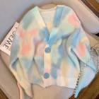V-neck Tie-dye Cropped Cardigan
