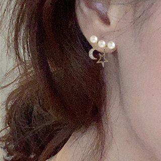 Faux Pearl Star Moon Drop Earring / Clip-on Earring