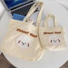 Cartoon Embroidered Canvas Tote Bag / Lunchbox Bag