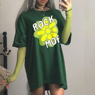 Short Sleeve Printed Oversized T-shirt + Arm Sleeves