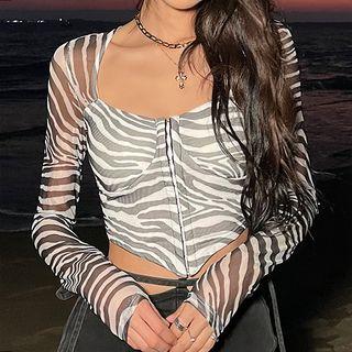 Long-sleeve Zebra Print Crop T-shirt