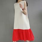 Linen Blend Color-block Sleeveless Long Dress