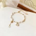 Cat Flower Faux Pearl Bracelet 1 Pc - Gold - One Size